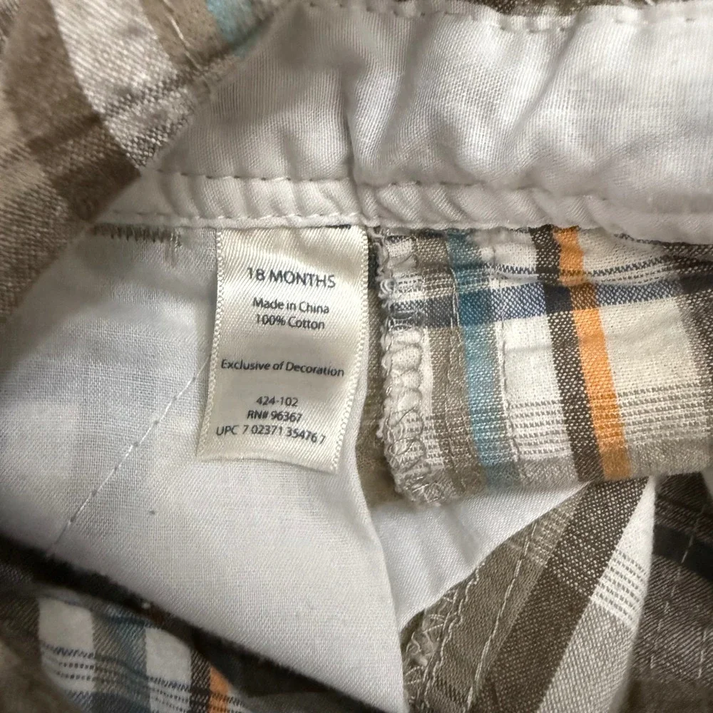 OshKosh Bgosh Plaid Overalls Shortalls Brown Blue Pockets‎ 18 Months